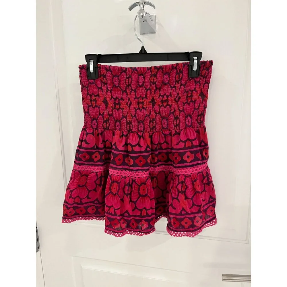 Bell by Alicia Bell Smocked Mini Skirt Ruffle Pink Floral MEDIUM - Picture 1 of 6
